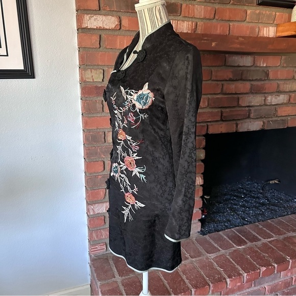 ZARA Floral Jacquard Embroidered Long Sleeve Mini Dress in Black Sz XS - Picture 5 of 9